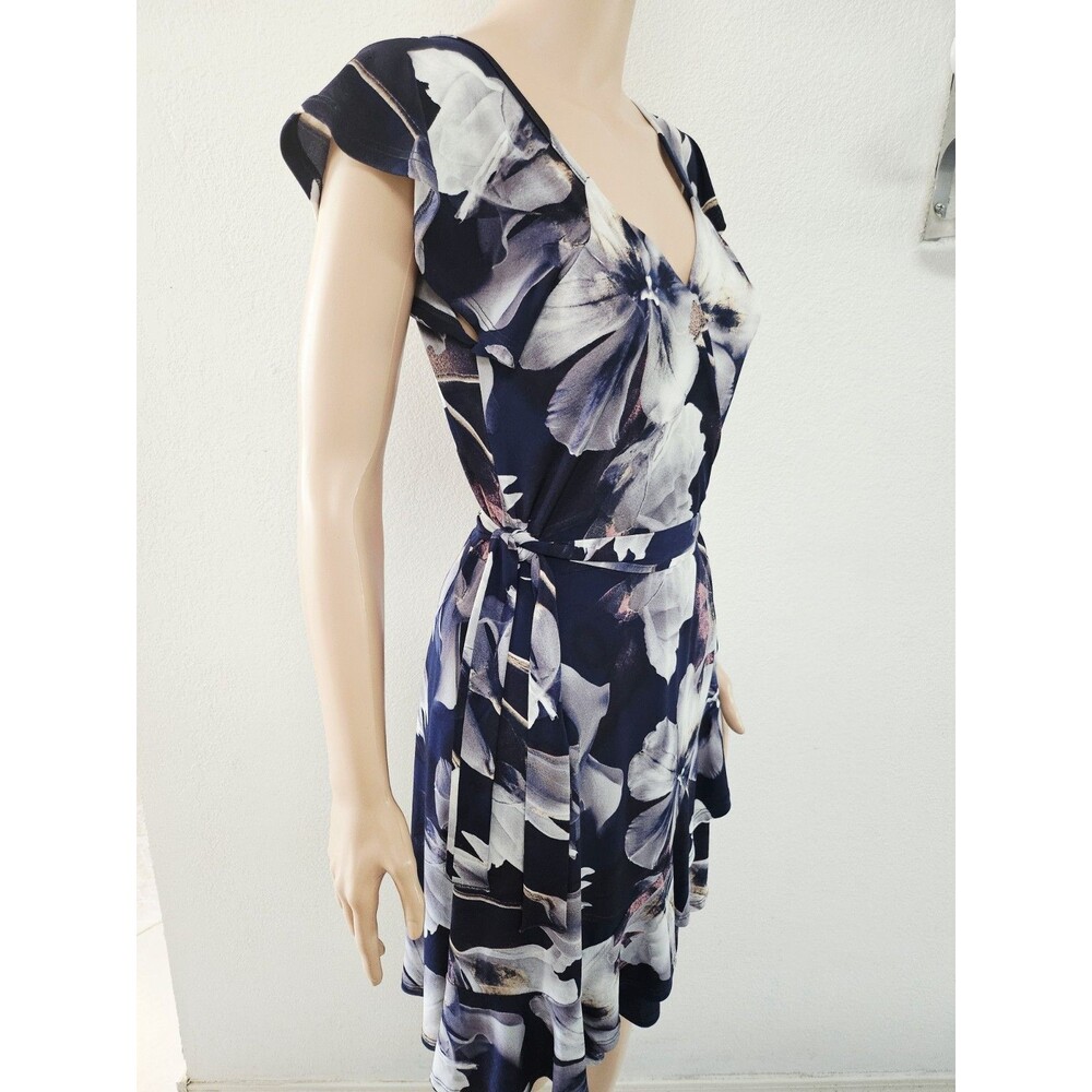 Bluebell Floral V-Neck Ruffle Midi Dress Blue Size M